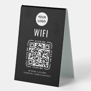QR Code Wifi   Business Logo Scan to Connect  Table Tent