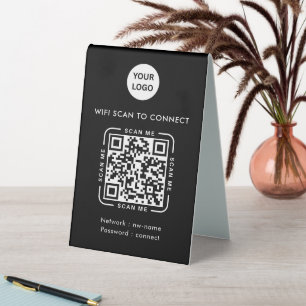 QR Code Wifi   Business Logo Scan to Connect Table Tent