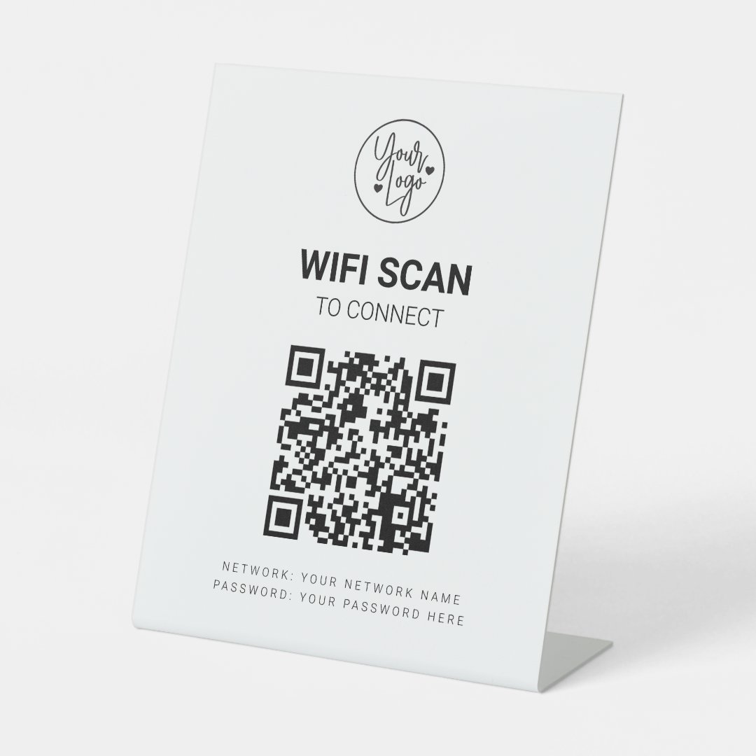 QR Code Wifi Business Scan to Connect White Modern Pedestal Sign | Zazzle