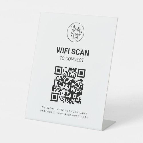 QR Code Wifi Business Scan to Connect White Modern Pedestal Sign