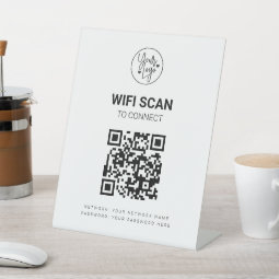 QR Code Wifi Business Scan to Connect White Modern Pedestal Sign | Zazzle