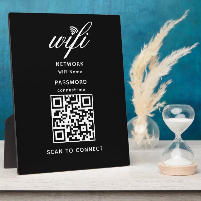 QR Code Wifi Internet Password Black Plaque (Side)