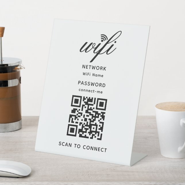 QR Code Wifi Internet Password White Pedestal Sign (In SItu)