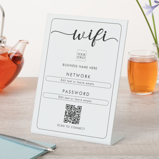 QR Code Wifi Network Password Logo Business Café Pedestal Sign (In SItu)
