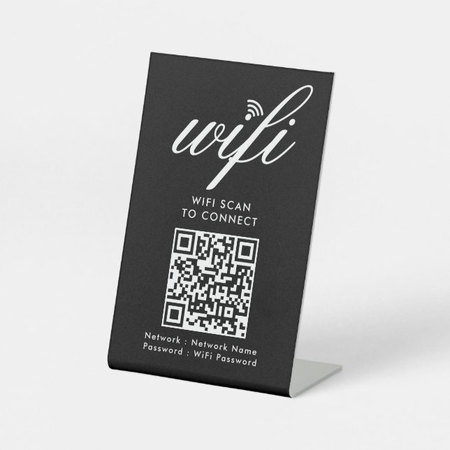 QR Code Wifi Scan to Connect Custom Branded Black Pedestal Sign (Front)