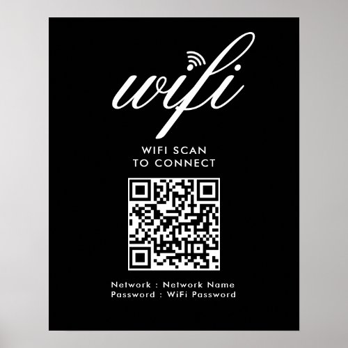 QR Code Wifi Scan to Connect Custom Branded Black Poster