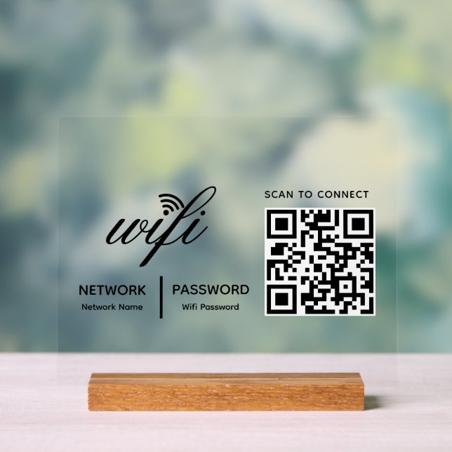 QR Code Wifi Scan to Connect Custom Branded White  Acrylic Sign (Neutral)