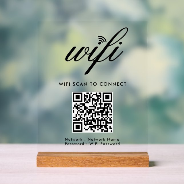 QR Code Wifi Scan to Connect Custom Branded White Acrylic Sign (Neutral)