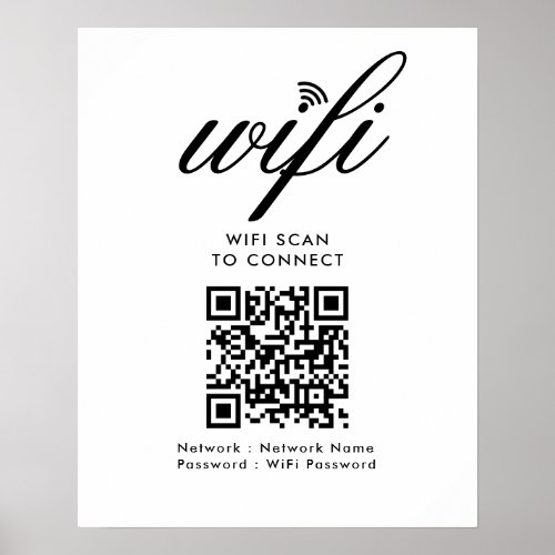 QR Code Wifi Scan to Connect Custom Branded White Poster