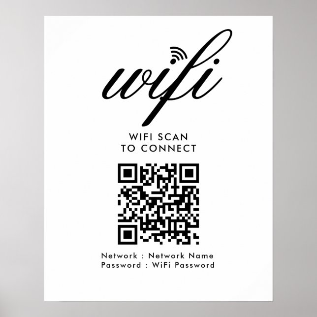QR Code Wifi Scan to Connect Custom Branded White Poster (Front)