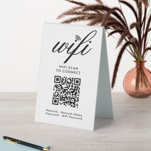 QR Code Wifi Scan to Connect Custom Branded White Table Tent (In SItu (Table))