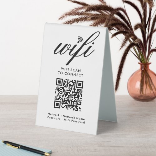 QR Code Wifi Scan to Connect Custom Branded White Table Tent Sign