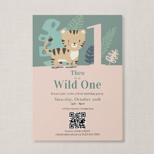 QR Code Wild One Jungle Tiger First Birthday Invitation