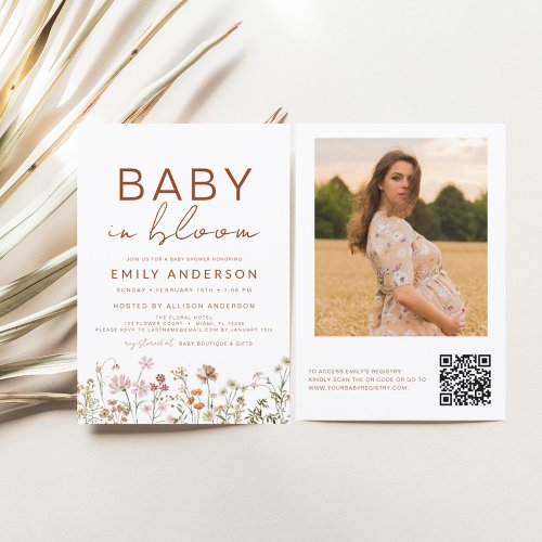 QR Code Wildflower Baby in Bloom Baby Shower Invitation