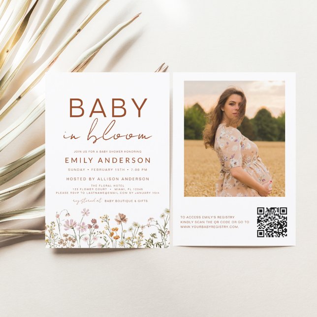 QR Code Wildflower Baby in Bloom Baby Shower Invitation (Creator Uploaded)