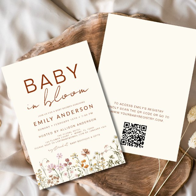 QR Code Wildflower Baby in Bloom Baby Shower Invitation (Creator Uploaded)
