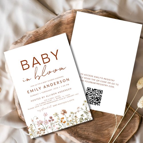 Wildflower Floral or wildflower baby shower invitation