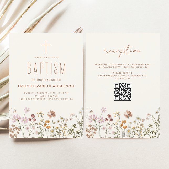 QR Code Wildflower Baptism Garden In Bloom Invitation (Creator Uploaded)