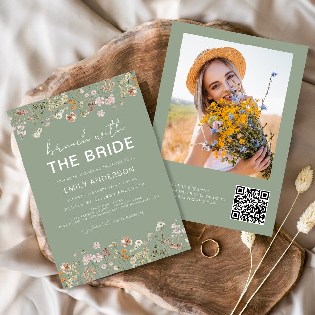 QR Code Wildflower Bridal Shower Brunch Photo Invitation (Creator Uploaded)