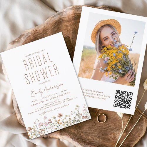 QR Code Wildflower Bridal Shower Photo Invitation