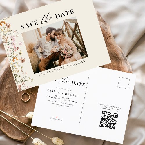 QR Code Wildflower Floral Wedding Announcement Postcard