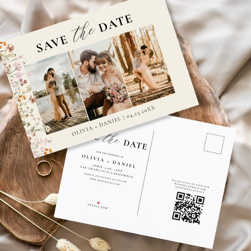 QR Code Wildflower Floral Wedding Announcement Postcard