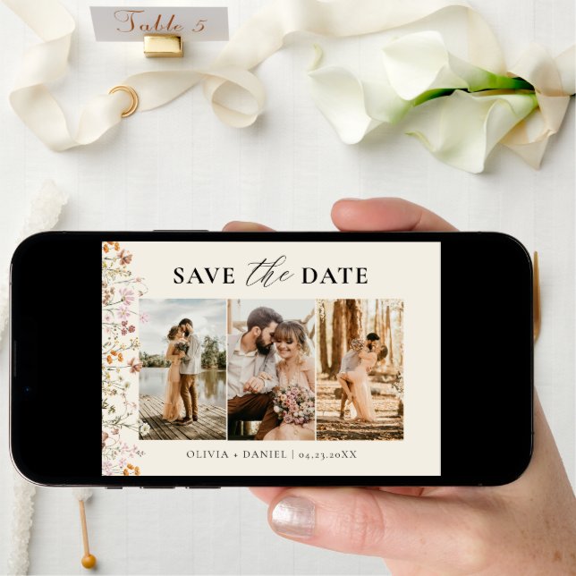 QR Code Wildflower Floral Wedding Save The Date (Front Digital)