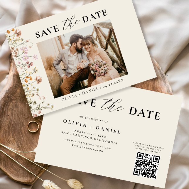 QR Code Wildflower Floral Wedding Save The Date (Creator Uploaded)