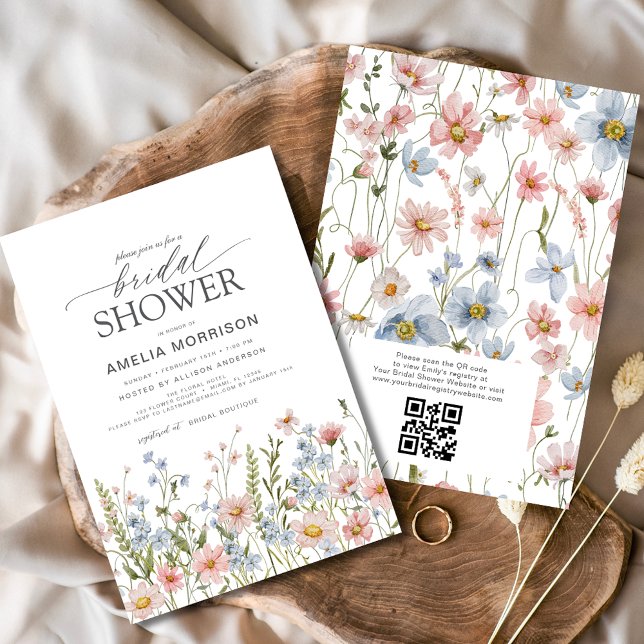 QR Code Wildflower Garden Bridal Shower Invitation (Creator Uploaded)