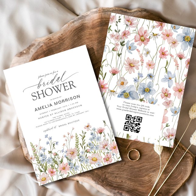 QR Code Wildflower Garden Bridal Shower Invitation (Creator Uploaded)