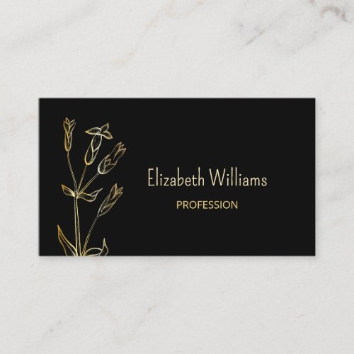 QR Code   Wildflower Gold Black Minimalist Business Card