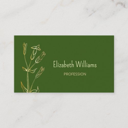 QR Code   Wildflower Gold Green Minimalist  Business Card
