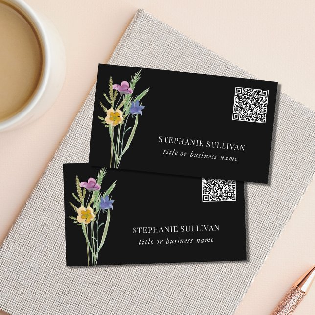 QR Code Wildflower Professional Black Business Card (Creator Uploaded)