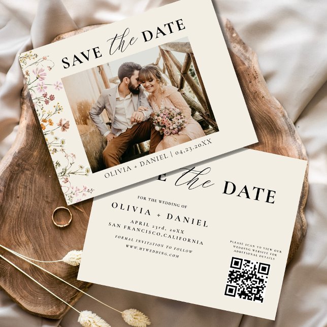 QR Code Wildflower Save the Date Wedding Flyer (Creator Uploaded)