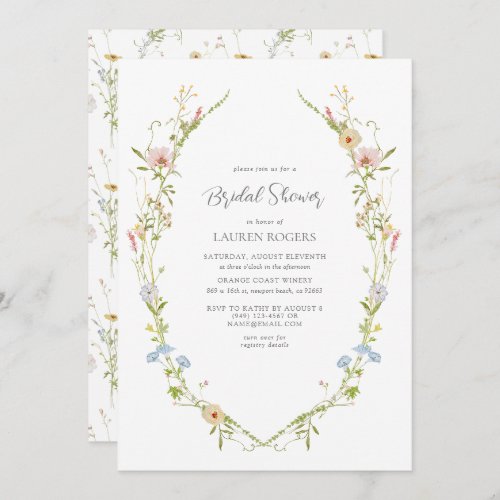 QR Code Wildflower Watercolor Garden Bridal Shower Invitation