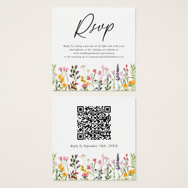 QR Code Wildflower Wedding RSVP Card (Front & Back)