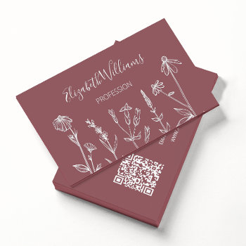 Qr Code Wildflowers Dusty Rose Mauve Business Card by NinaBaydur at Zazzle