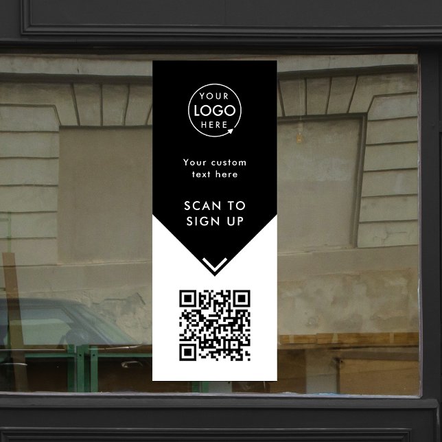 QR Code Window Cling | Business Black Vinyl Decal (Professional editable sign template with interactive QR code for events & small business promotion.)
