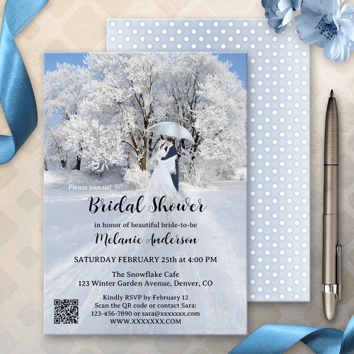 QR Code Winter Wonderland Snow Bridal Shower Invitation