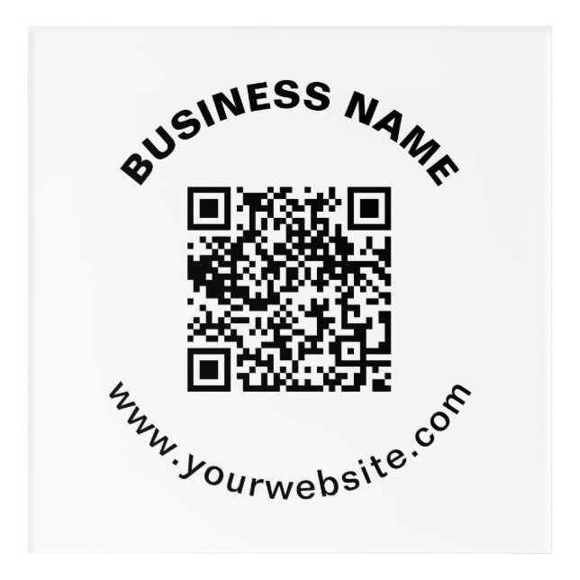 QR Code with Business Name Bold Circular Text Acrylic Print (Front)