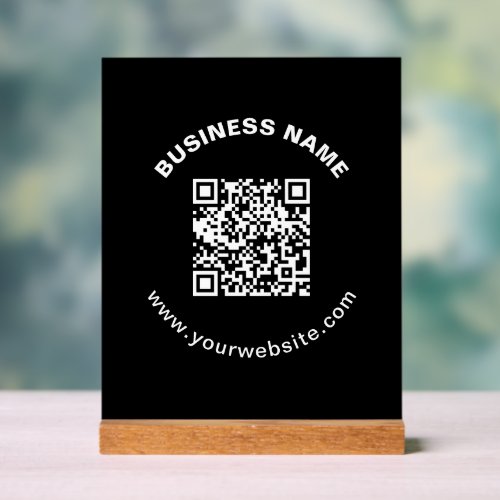 QR Code with Business Name Bold Circular Text Acrylic Sign