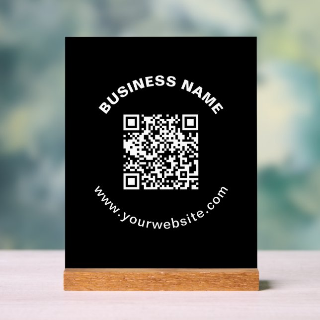 QR Code with Business Name Bold Circular Text Acrylic Sign (Neutral)