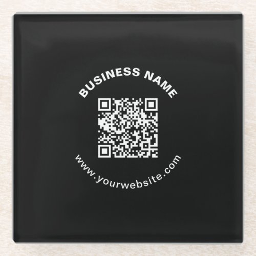 QR Code with Business Name Bold Circular Text Glass Coaster