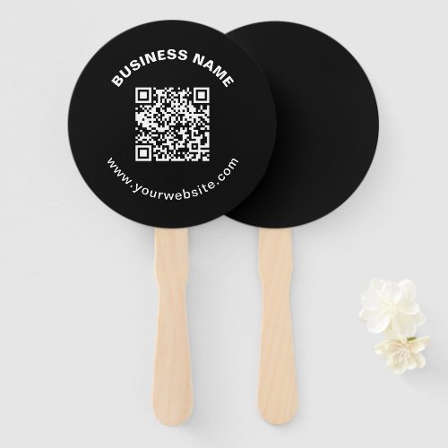QR Code with Business Name Bold Circular Text Hand Fan