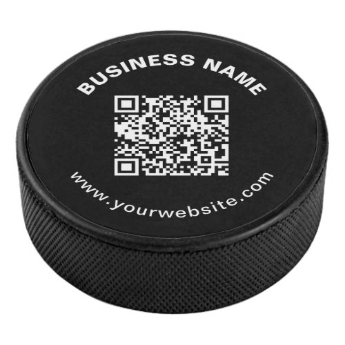 QR Code with Business Name Bold Circular Text Hockey Puck