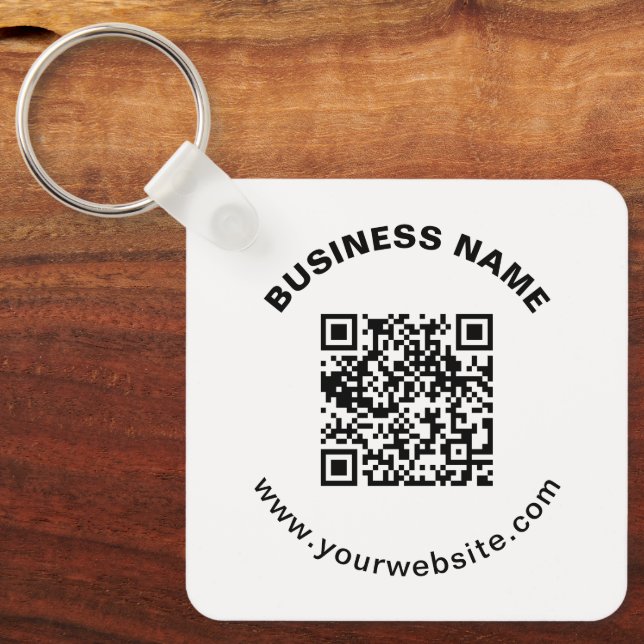 QR Code with Business Name Bold Circular Text Keychain (Front)