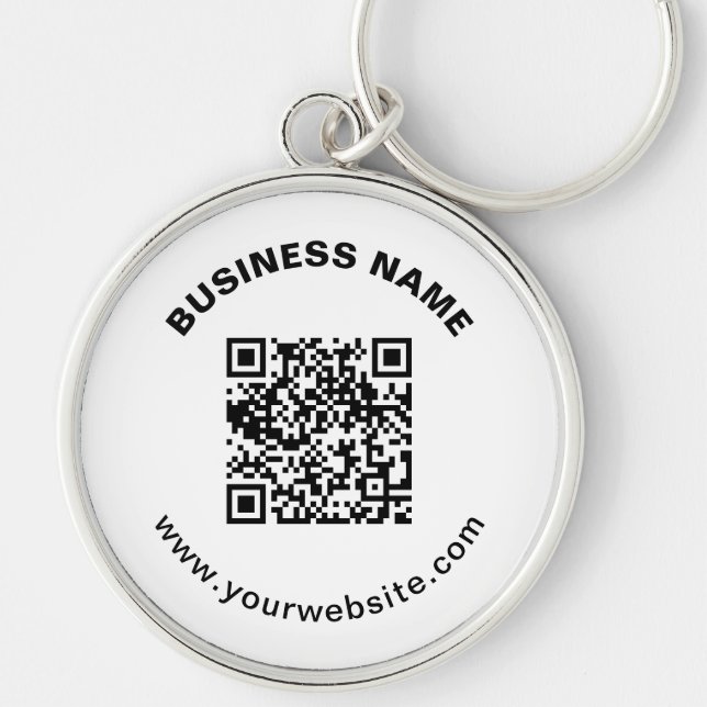 QR Code with Business Name Bold Circular Text Keychain (Front)