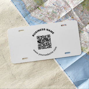 QR Code with Business Name Bold Circular Text License Plate