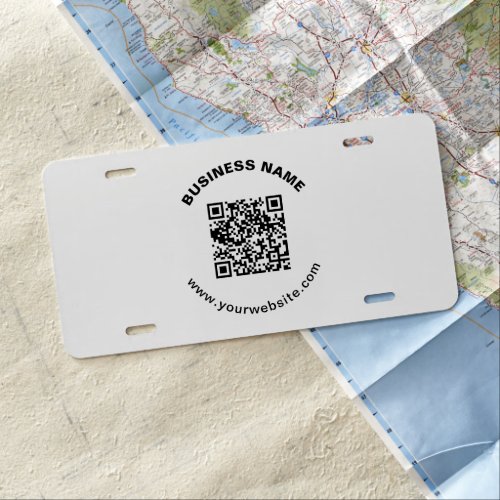 QR Code with Business Name Bold Circular Text License Plate
