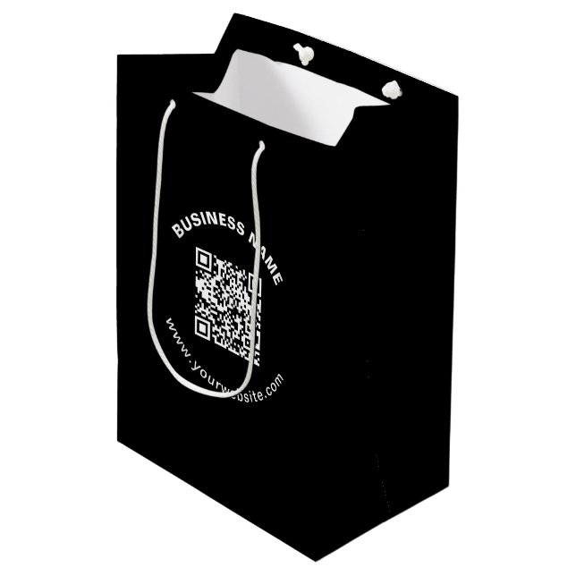 QR Code with Business Name Bold Circular Text Medium Gift Bag (Front Angled)